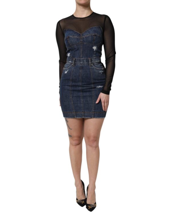 Dolce & Gabbana Black Blue Long Sleeves Denim Mini Dress - Image 2