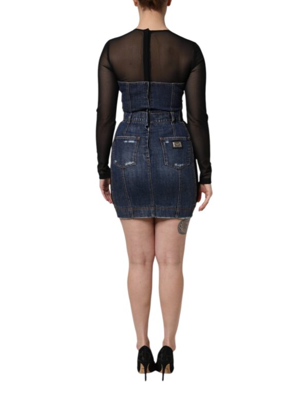 Dolce & Gabbana Black Blue Long Sleeves Denim Mini Dress - Image 4