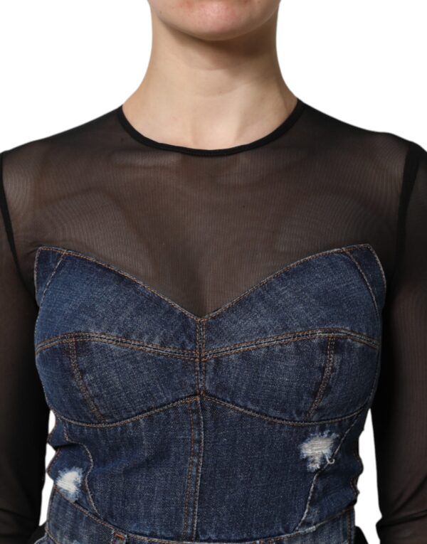 Dolce & Gabbana Black Blue Long Sleeves Denim Mini Dress - Image 5