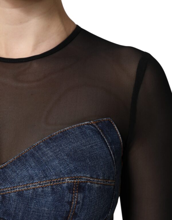 Dolce & Gabbana Black Blue Long Sleeves Denim Mini Dress - Image 6