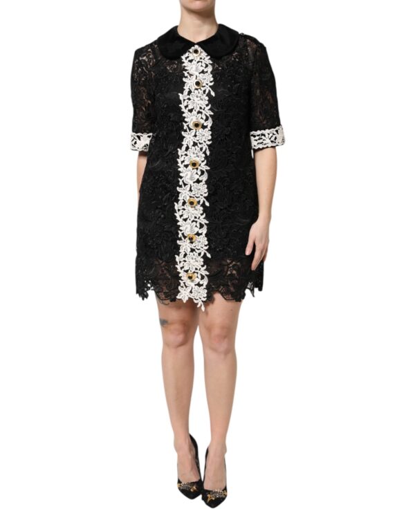 Dolce & Gabbana Black Floral Lace Embellished Mini Dress - Image 2