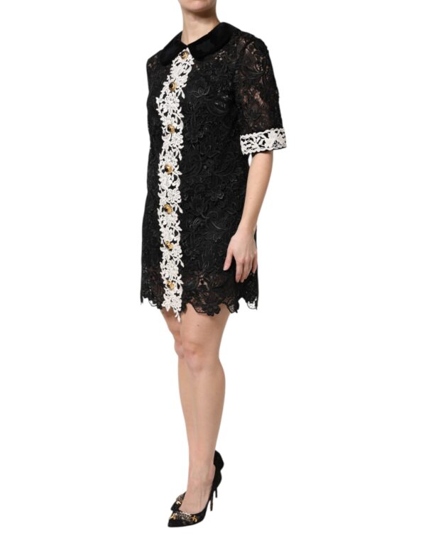Dolce & Gabbana Black Floral Lace Embellished Mini Dress - Image 3