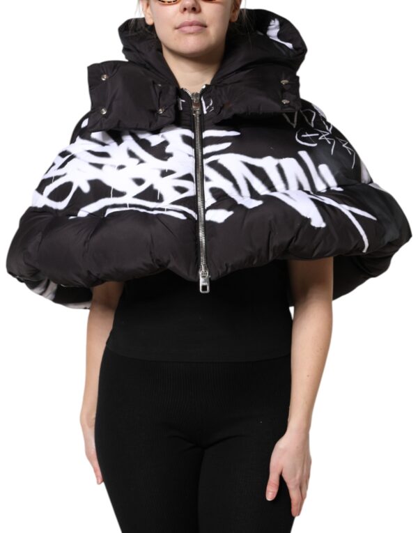 Dolce & Gabbana Black Padded Hooded Full Zip Cropped Jacket - Image 2