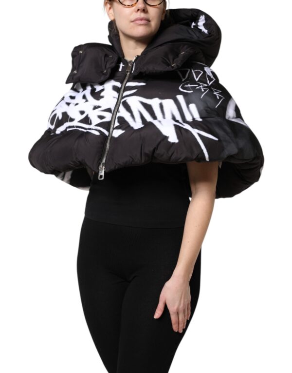 Dolce & Gabbana Black Padded Hooded Full Zip Cropped Jacket - Image 3