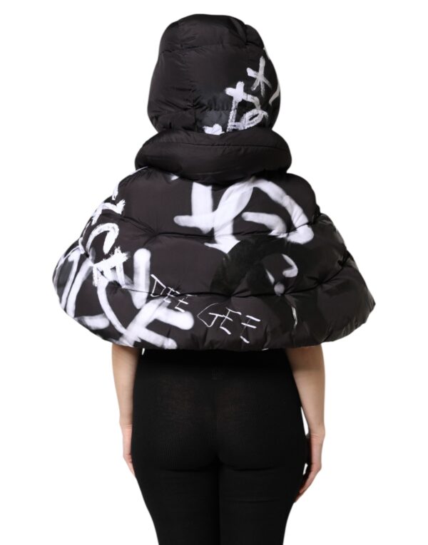 Dolce & Gabbana Black Padded Hooded Full Zip Cropped Jacket - Image 4