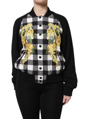 Dolce & Gabbana Black White Check Floral Button Down Jacket