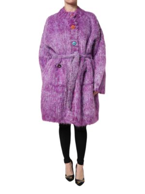 Dolce & Gabbana Purple Button Embellished Trench Coat Jacket