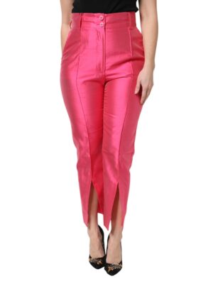 Dolce & Gabbana Pink Silk High Waist Tapered Pants