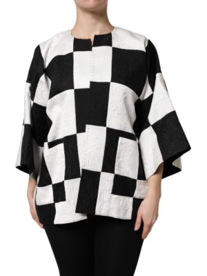 Dolce & Gabbana White Black Patchwork Jacquard Blazer Jacket