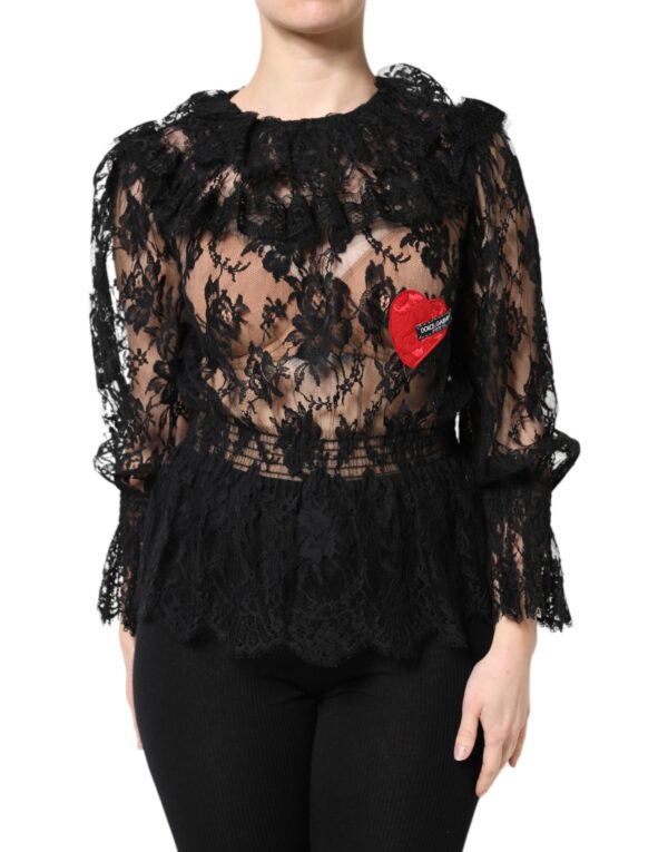 Dolce & Gabbana Black Cotton Floral Lace Women Blouse Top - Image 2