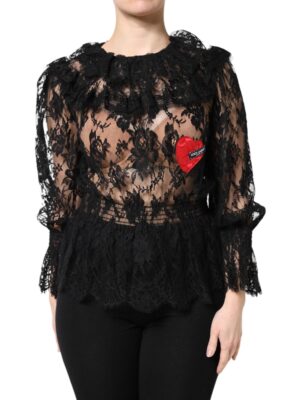 Dolce & Gabbana Black Cotton Floral Lace Women Blouse Top