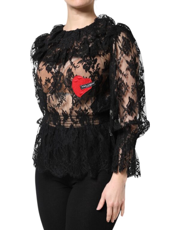 Dolce & Gabbana Black Cotton Floral Lace Women Blouse Top - Image 3