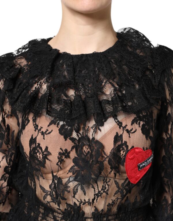 Dolce & Gabbana Black Cotton Floral Lace Women Blouse Top - Image 5