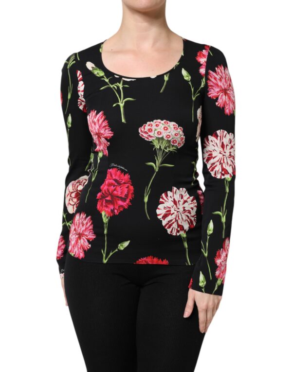 Dolce & Gabbana Black Floral Long Sleeve Women Blouse Top - Image 2