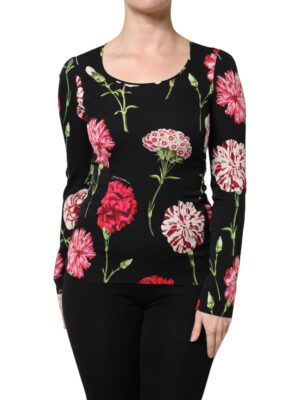 Dolce & Gabbana Black Floral Long Sleeve Women Blouse Top