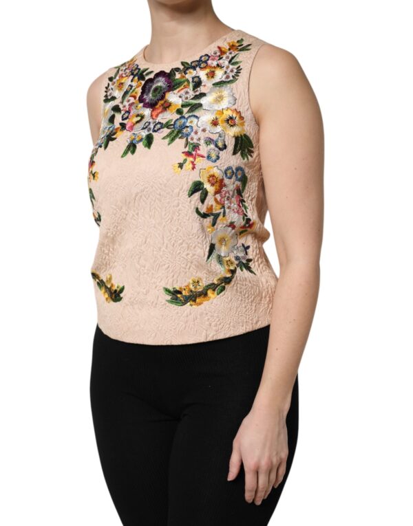 Dolce & Gabbana Beige Floral Embroidery Sleeveless Tank Top - Image 3