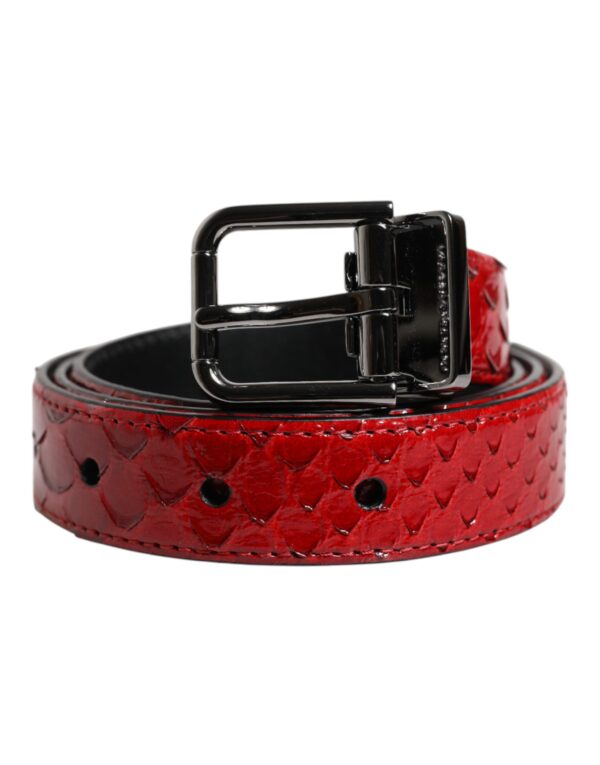 Dolce & Gabbana Red Exotic Leather Brass Metal Buckle Belt - Image 2