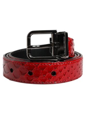 Dolce & Gabbana Red Exotic Leather Brass Metal Buckle Belt