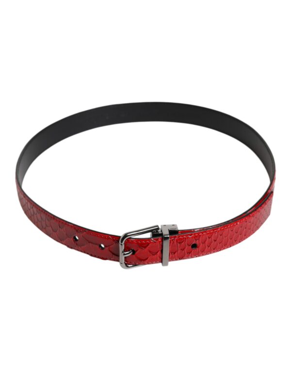 Dolce & Gabbana Red Exotic Leather Brass Metal Buckle Belt - Image 3