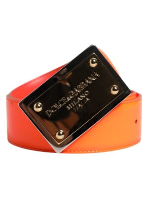 Dolce & Gabbana Orange Gold Tone Metal Logo Buckle Belt