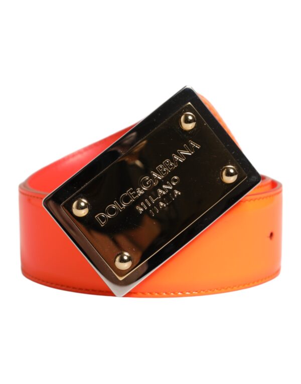 Dolce & Gabbana Orange Gold Tone Metal Logo Buckle Belt - Image 2