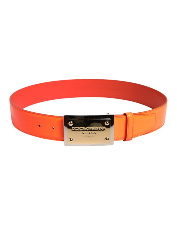 Dolce & Gabbana Orange Gold Tone Metal Logo Buckle Belt - Image 3