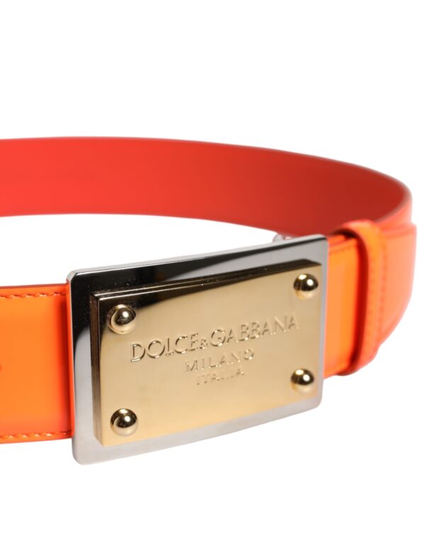 Dolce & Gabbana Orange Gold Tone Metal Logo Buckle Belt - Image 4