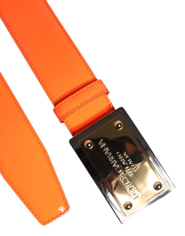 Dolce & Gabbana Orange Gold Tone Metal Logo Buckle Belt - Image 6