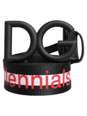 Dolce & Gabbana Black Polyester Logo Print DG Buckle Belt