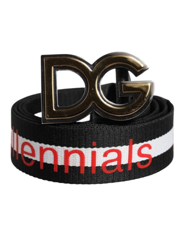 Dolce & Gabbana Black Cotton Logo Print DG Buckle Belt - Image 2