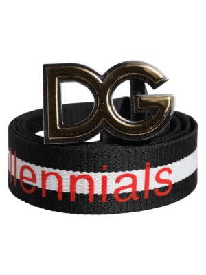 Dolce & Gabbana Black Cotton Logo Print DG Buckle Belt
