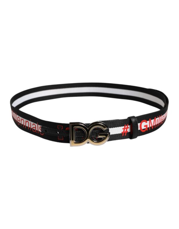 Dolce & Gabbana Black Cotton Logo Print DG Buckle Belt - Image 3