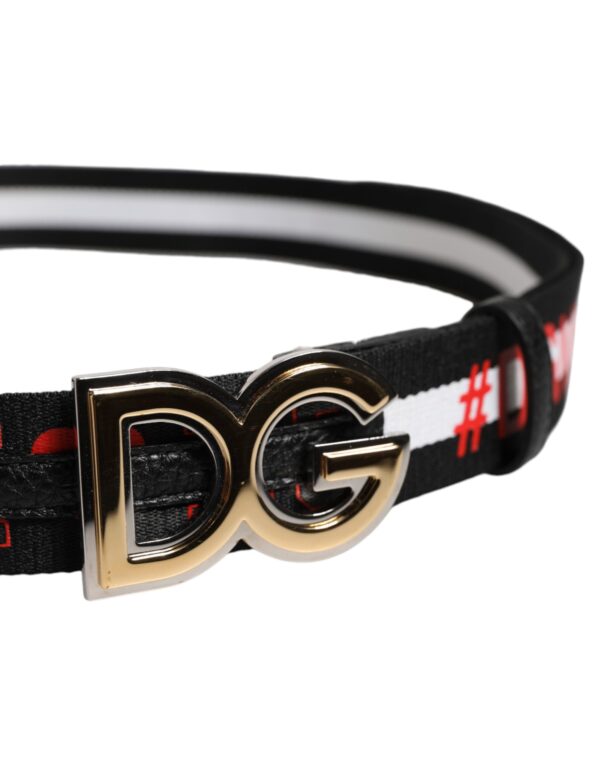 Dolce & Gabbana Black Cotton Logo Print DG Buckle Belt - Image 4