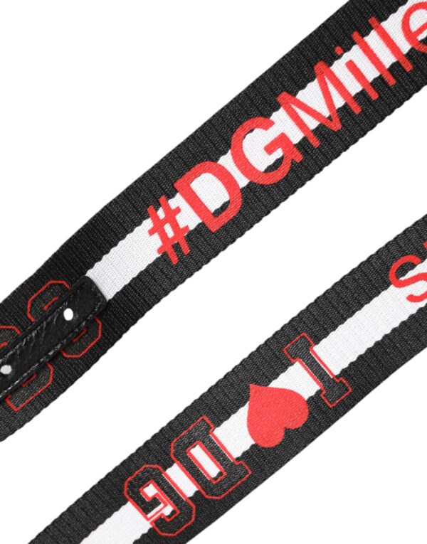 Dolce & Gabbana Black Cotton Logo Print DG Buckle Belt - Image 6