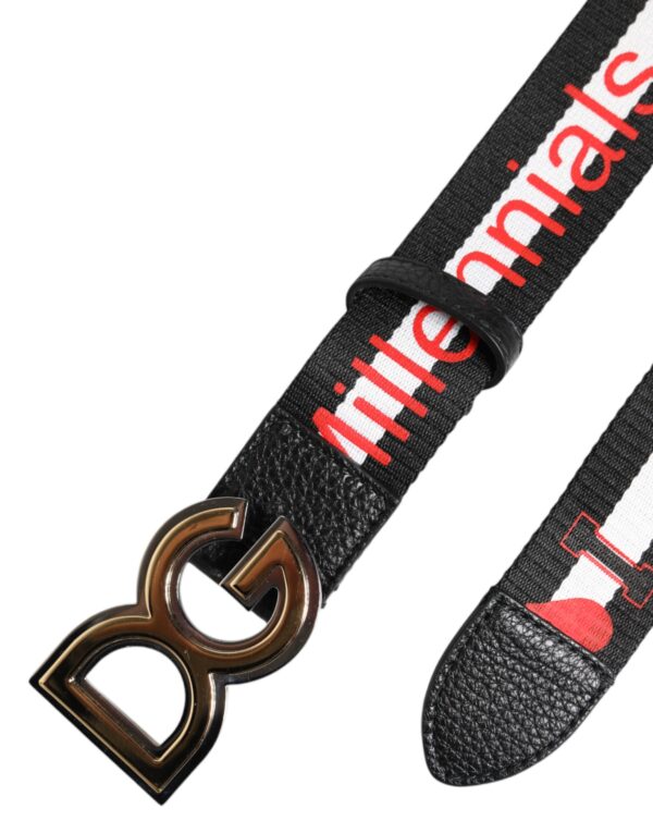 Dolce & Gabbana Black Cotton Logo Print DG Buckle Belt - Image 7