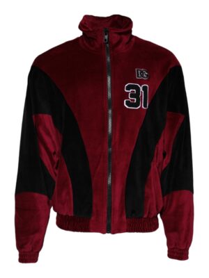 Dolce & Gabbana Red Black Cotton Logo FullZip Bomber Jacket
