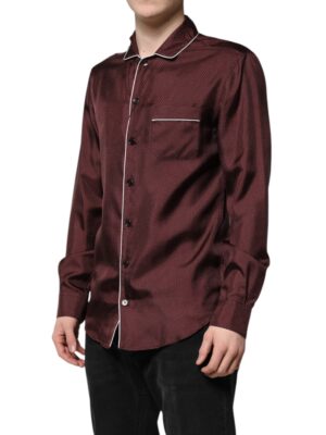 Dolce & Gabbana Burgundy Silk Dotted Long Sleeves Shirt