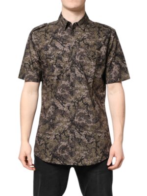 Dolce & Gabbana Multicolor Camouflage Button Down GOLD Shirt