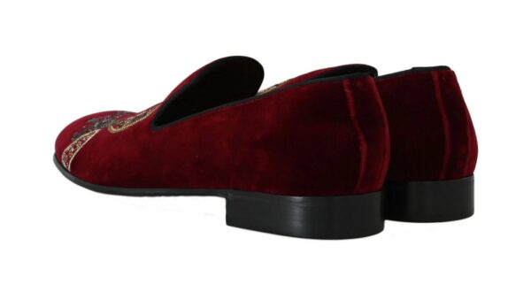 Dolce & Gabbana Bordeaux Velvet Sequined Men's Loafers - Image 2