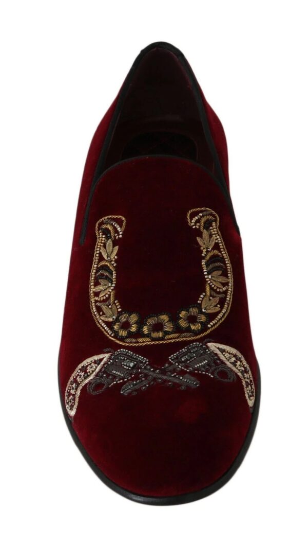 Dolce & Gabbana Bordeaux Velvet Sequined Men's Loafers - Image 3