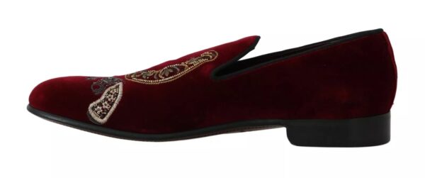 Dolce & Gabbana Bordeaux Velvet Sequined Men's Loafers - Image 5