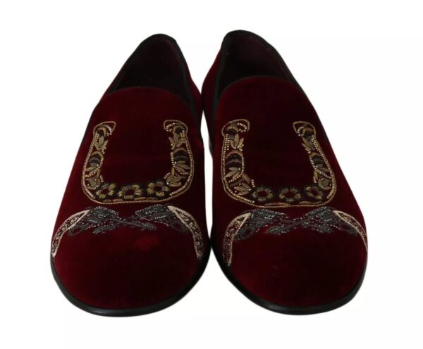 Dolce & Gabbana Bordeaux Velvet Sequined Men's Loafers - Image 6