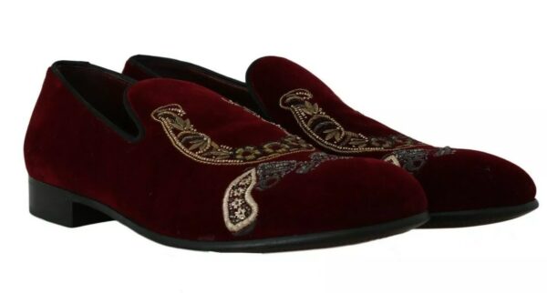Dolce & Gabbana Bordeaux Velvet Sequined Men's Loafers - Image 7