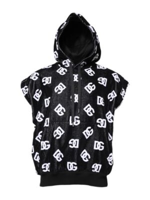 Dolce & Gabbana Black DG Cotton Hooded Sleeveless Sweater