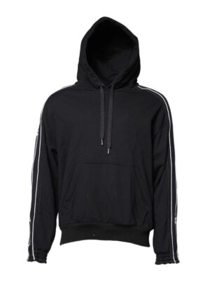 Dolce & Gabbana Black Cotton Logo Hooded Sweatshirt Sweater