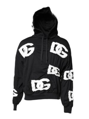 Dolce & Gabbana Black Logo Print Hooded Sweatshirt Sweater