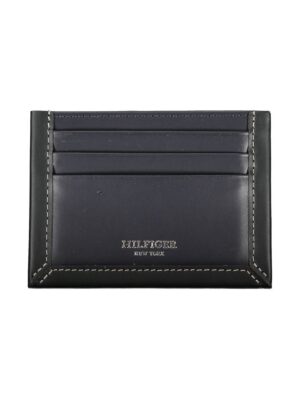Tommy Hilfiger Sleek Blue Leather Card Holder with Contrast Detail