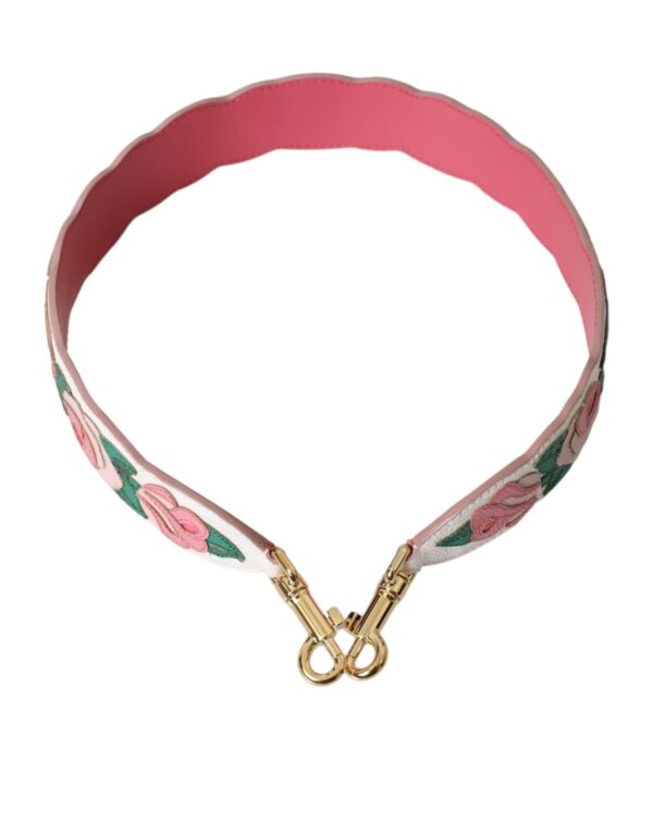 Dolce & Gabbana White Floral Leather Accessory Shoulder Strap - Image 4