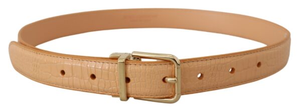 Dolce & Gabbana Beige Exotic Leather Gold Metal Buckle Belt - Image 3