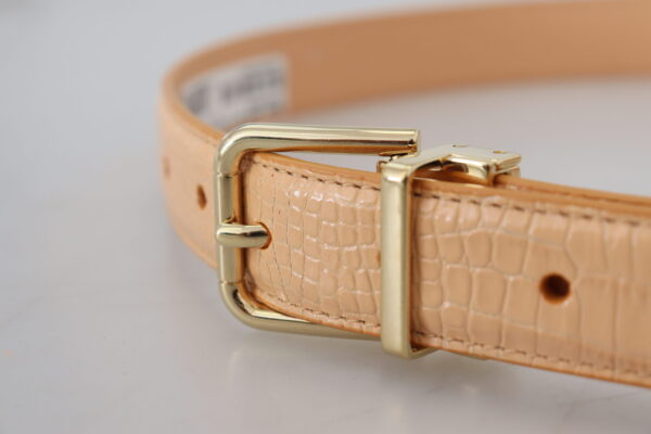 Dolce & Gabbana Beige Exotic Leather Gold Metal Buckle Belt - Image 4